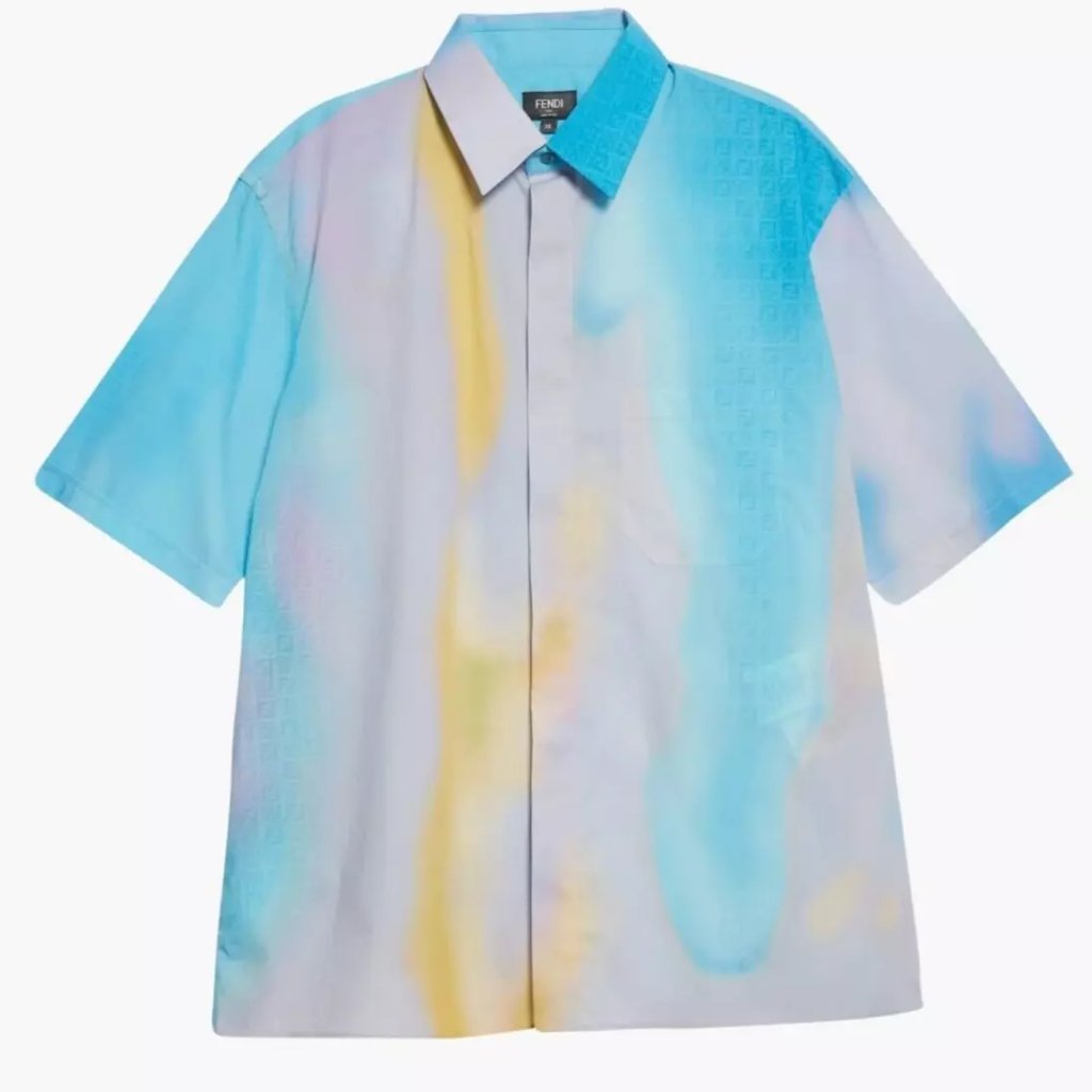 $510 Fendi Sunrise Print Short Sleeve Cotton Button-Up Shirt Size 41 Nwt